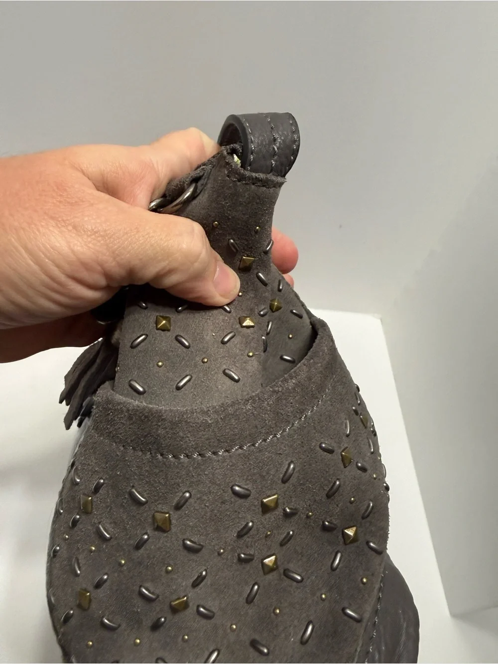 The Sak Gray, Leather, Studded, Hobo Shoulder Bag, Spacious Interior, Beautiful